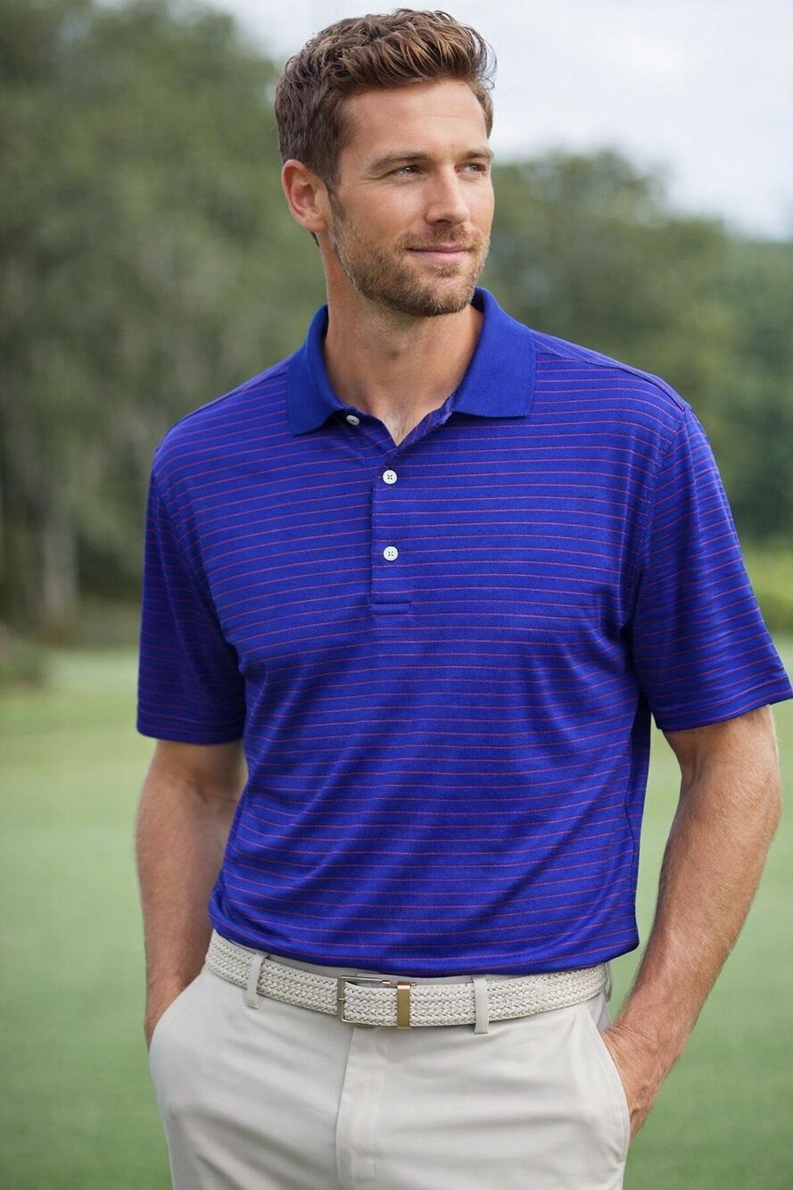 Peter Millar Pilot Mill Cedar Cotton Golf Polo Shirt Navy Blue Stripe XL
